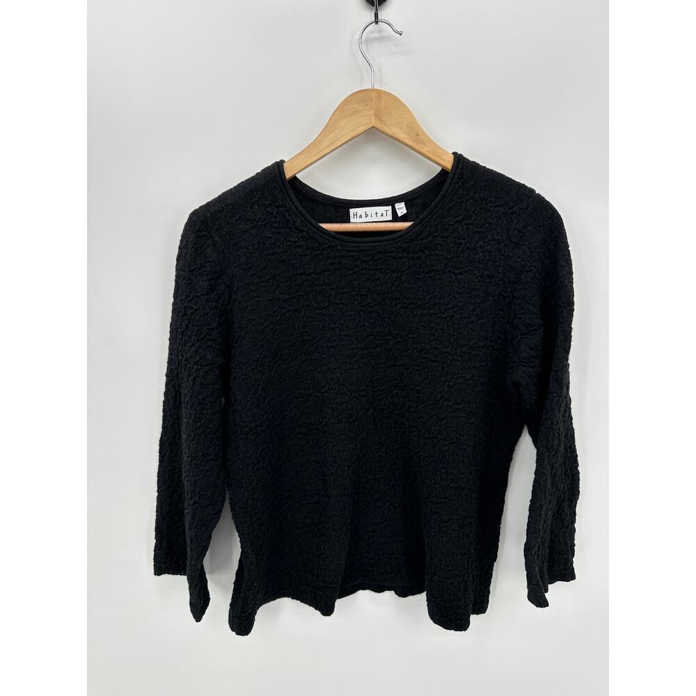 Habitat Womens‎ Black Textured Boxy Shirt Sz L Cotton Linen Lagenlook Minimal